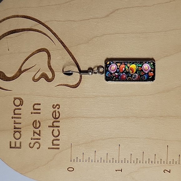 Polish Folk Art Cabochon Style Drop Earrings - Picture 2 of 6